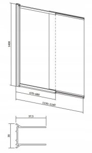 Parawan nawannowy Cersanit S932-141 PARAWAN NAWANNOWY LARGA CHROM DWUSKRZYDŁOWY 140X115 PRZES SZKŁO TRANS // KNC.LARGA-140X115 2
