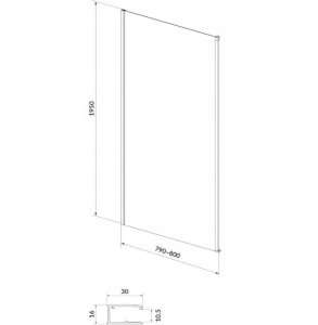 Cersanit S932-133 ŚCIANKA KABINY PRYSZNICOWEJ LARGA CZARNA 80X195 SZKŁO TRANS. // KNC.ŚĆ-LARGA-80X195-TR-CZ 2
