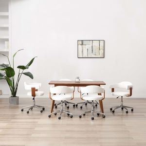 vidaXL Krzesła obrotowe, 6 szt., białe, gięte drewno i sztuczna skóra 1