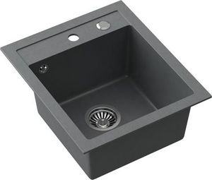 Zlewozmywak Steiner JOHNNY 100 Steingran  granitowy szary 1-komorowy z/o (43x50x20), z syfonem i zaślepką stal szlachetna 2