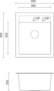 Zlewozmywak Steiner JOHNNY 100 Steingran  granitowy szary 1-komorowy z/o (43x50x20), z syfonem i zaślepką stal szlachetna 3