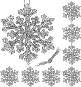 Springos Ozdoba choinkowa 8cm, świąteczna srebrny brokat, zawieszka śnieżynki zestaw 8 szt UNIWERSALNY 1
