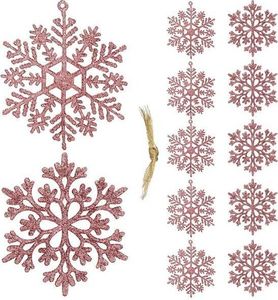 Springos Zawieszka choinkowa 12 szt. śnieżynka 10 cm świąteczna ozdoba różowy brokat UNIWERSALNY 1