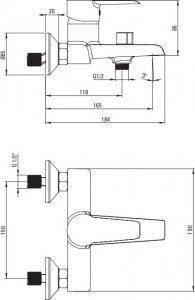 Bateria wannowa Deante Corio ścienne chrom (BFC 010M) 2