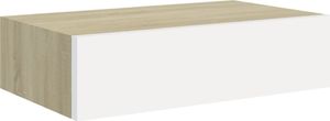 vidaXL Półka ścienna z szufladą, dąb i biel, 40 x 23,5 x 10 cm, MDF 2