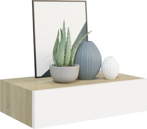 vidaXL Półka ścienna z szufladą, dąb i biel, 40 x 23,5 x 10 cm, MDF 3