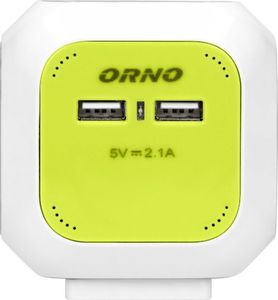Orno Przedłużacz Kostka 4-krotny z ładowarką 2xUSB 1,4m limonkowy 5