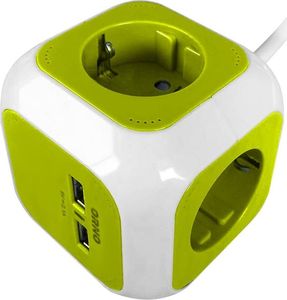 Orno Przedłużacz Kostka 4-krotny(Schuko) z ładowarką 2xUSB 1,4m limonkowy 1