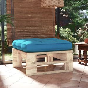 vidaXL Ogrodowy stołek z palet, impregnowane drewno sosnowe, niebieska poduszka 1