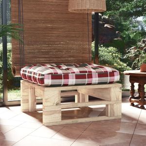 vidaXL Ogrodowy stołek z palet, impregnowane drewno sosnowe, poduszka w czerwoną kratę 1
