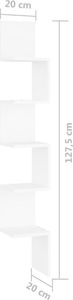 vidaXL Narożna półka ścienna, biała, 20x20x127,5 cm, płyta wiórowa 8