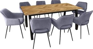 Selsey SELSEY Stół Brighton 180x95 cm blat w jodełkę z zestawem krzeseł tapicerowanych Meriva szare 1