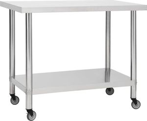 vidaXL Kuchenny stół roboczy na kółkach, 100x60x85 cm, stal nierdzewna 1