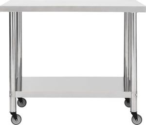 vidaXL Kuchenny stół roboczy na kółkach, 100x45x85 cm, stal nierdzewna 3