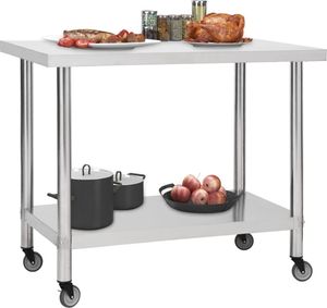 vidaXL Kuchenny stół roboczy na kółkach, 100x30x85 cm, stal nierdzewna 2