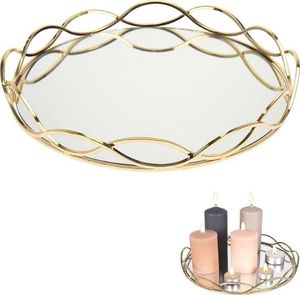 Vilde Taca na świece lustrzana okrągła podstawka pod świeczki patera złota metalowa glamour 31 cm 1