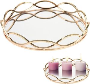 Vilde Taca na świece lustrzana okrągła podstawka pod świeczki patera złota metalowa glamour 23 cm 1