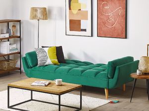 Shumee Sofa rozkładana welurowa zielona ASBY 2