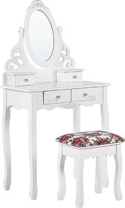 Shumee Toaletka 4 szuflady owalne lustro i stołek biała AMOUR 1
