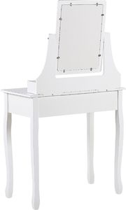 Shumee Toaletka 5 szuflad prostokątne lustro i stołek biała RAYON 4