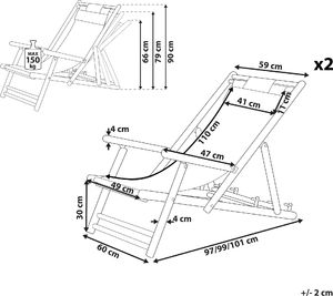 Shumee Zestaw 2 leżaków ogrodowych bambusowy jasne drewno z białym ATRANI 7