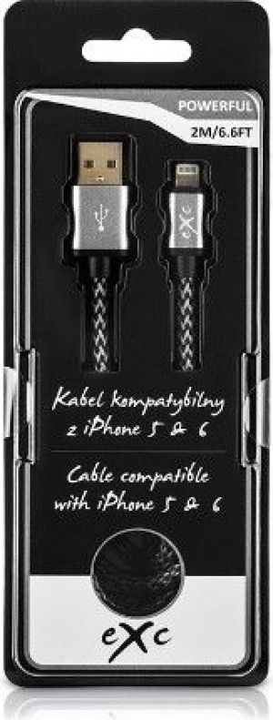 Kabel USB eXc  POWERFUL 2m Lightning Czarno-Szary 1