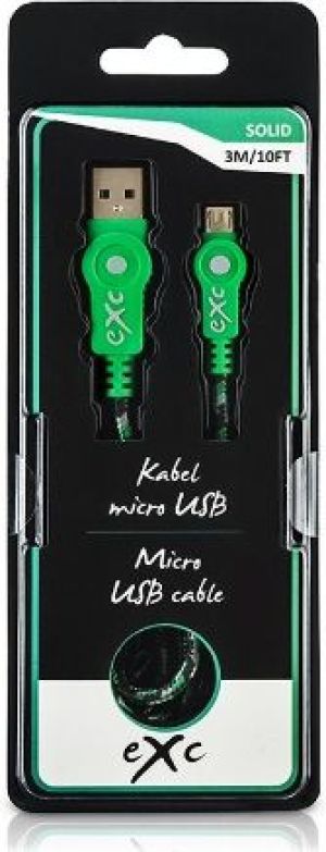 Kabel USB eXc  microUSB SOLID 3m, Czarno-szaro-zielony 1