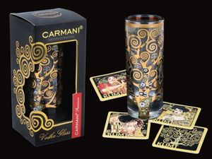 Carmani Kieliszek do wódki - G. Klimt. Drzewo (CARMANI) + komple 4 podkładek korkowych 1