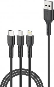 Kabel USB Foneng USB-A - USB-C + micro-B + Lightning 1.2 m Czarny (X36 3 in 1 / Black) 1