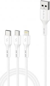 Kabel USB Foneng USB-A - USB-C + micro-B + Lightning 1.2 m Czarny (X36 3 in 1 / White) 1