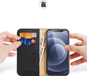Dux Ducis Dux Ducis Hivo skórzane etui z klapką pokrowiec ze skóry naturalnej portfel na karty i dokumenty iPhone 13 czarny 2