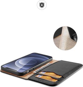 Dux Ducis Dux Ducis Hivo skórzane etui z klapką pokrowiec ze skóry naturalnej portfel na karty i dokumenty iPhone 13 czarny 3