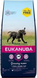 EUKANUBA Puppy&Junior Large Breed Chicken 15kg +3kg + Mata do nauki czystości 8 in 1 2