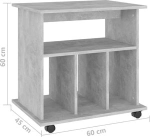 vidaXL Szafka na kółkach, szarość betonu, 60x45x60 cm, płyta 7