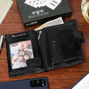 Beltimore Męski ekskluzywny portfel skóra naturalna licowa klasyczny z zapinką RFiD Beltimore G10 9
