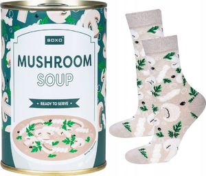 Soxo Skarpetki damskie szare SOXO GOOD STUFF mushroom soup w puszce bawełniane na prezent 35-40 1