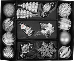 Vilde Zestaw bombek na choinkę bombki nietłukące choinkowe świąteczne srebrne komplet 20 sztuk 2