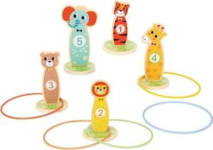 Tooky Toy Drewniana Gra Zręcznościowa Rzut Do Celu Zwierzątka 15 El.! 2