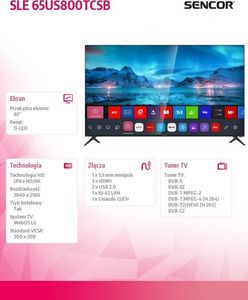 Telewizor Sencor SLE 65US800TCSB LED 65'' 4K Ultra HD WebOS 5.0 7