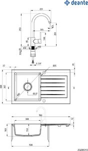 Zlewozmywak Deante Zorba Komplet granitowy 1-komorowy z ociekaczem + bateria stojąca 2