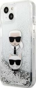 Karl Lagerfeld Etui Karl Lagerfeld KLHCP13SKICGLS Apple iPhone 13 mini srebrny/silver hardcase Liquid Glitter Karl&Choupette Head 1