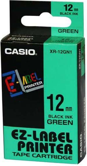 Casio Taśma XR-12GN1, czarny druk/zielony podkład, nielaminowany, 8m, 12mm 1