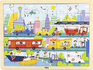 Viga Viga 44582 Puzzle na podkładce 48 elementów - poznajemy transport w mieście 1