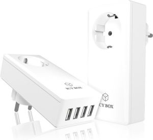 Ładowarka Icy Box 4x USB + gniazdko EU Biała (IB-CH404) 1