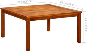 vidaXL Ogrodowy stolik kawowy, 85x85x45 cm, lite drewno akacjowe 7