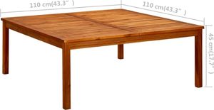 vidaXL Ogrodowy stolik kawowy, 110x110x45 cm, lite drewno akacjowe 7
