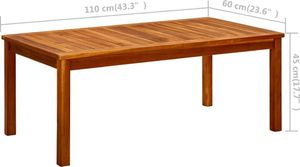 vidaXL Ogrodowy stolik kawowy, 110x60x45 cm, lite drewno akacjowe 7