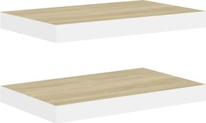 vidaXL Półki ścienne, 2 szt., dębowo-białe, 40 x 23,5 x 3,8 cm, MDF 2