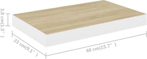 vidaXL Półki ścienne, 2 szt., dębowo-białe, 40 x 23,5 x 3,8 cm, MDF 10