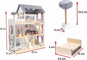 Kontext Domek dla lalek drewniany MDF + mebelki 78cm czarny LED 17
